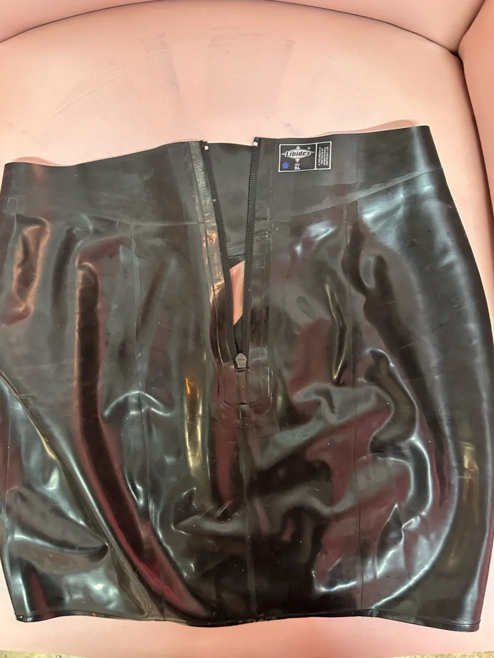Black latex Mini Skirt with Pink see through Accent XL - Picture 3 of 5